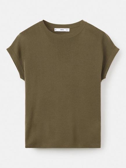 Mango Draped Shoulder Knit T-Shirt - view 2, Khaki
