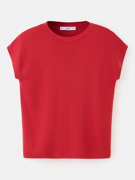 Mango Draped Shoulder Knit T-Shirt - view 2, Red