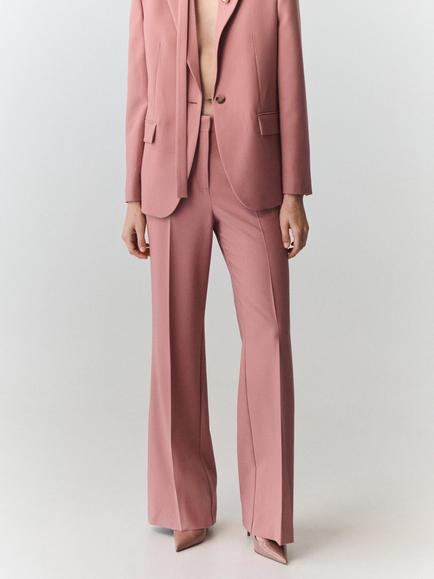 Mango Mid Rise Straight Tailored Trousers, Pink, Pink