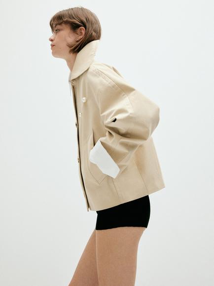 Mango Waxed Short Trench Coat, Beige, Beige