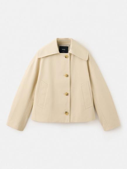 Mango Waxed Short Trench Coat, Beige - view 2, Beige