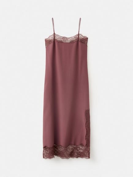 Mango Lace-Trim Slip Midi Dress, Cherry, Cherry