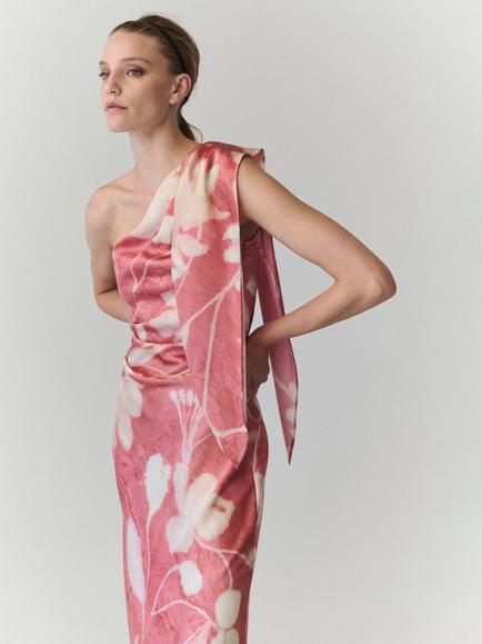 Mango Asymmetric Draped Midi Dress, Pink, Pink