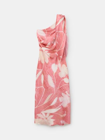 Mango Asymmetric Draped Midi Dress, Pink - view 2, Pink