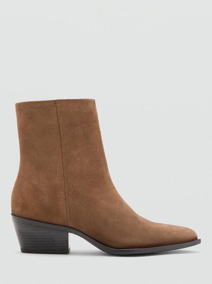 Mango Suede Pointed Toe Heel Ankle Boots, Camel, Camel