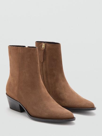 Mango Suede Pointed Toe Heel Ankle Boots, Camel - view 2, Camel
