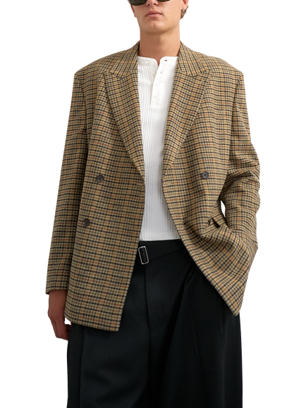 Topman Oversized Check Double Breasted Blazer, Brown, Brown