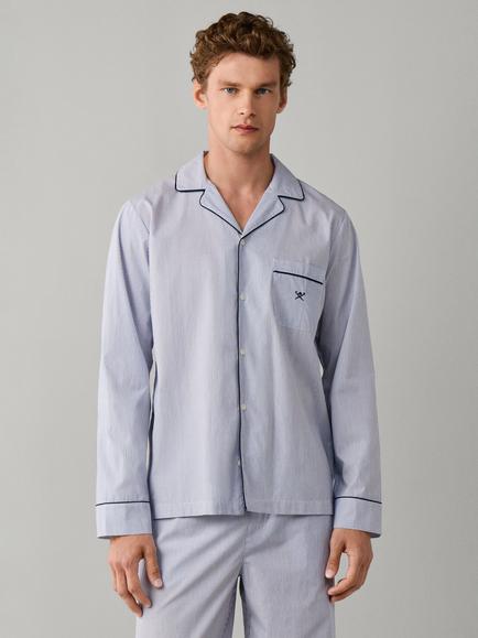 Hackett London Stripe Button Through Long Cotton Pyjama Set, White, White