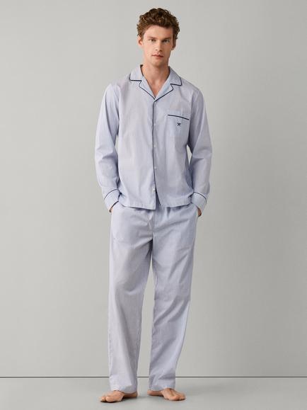 Hackett London Stripe Button Through Long Cotton Pyjama Set, White - view 2, White