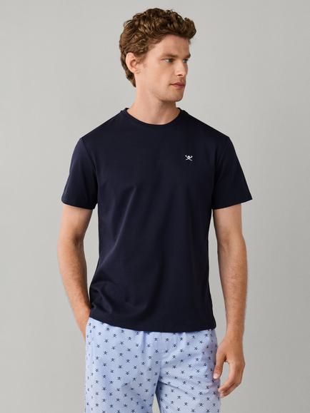Hackett London Icon Crew Neck Long Cotton Pyjama Set, Summer Blue, Summer Blue