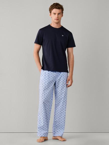 Hackett London Icon Crew Neck Long Cotton Pyjama Set, Summer Blue - view 2, Summer Blue