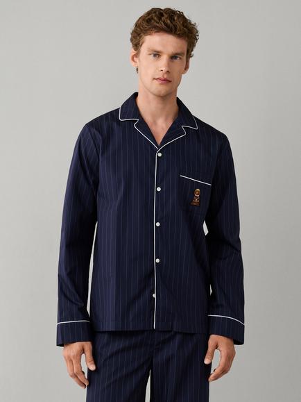 Hackett London Harry Button Through Long Cotton Pyjama Set, Ink Blue, Ink Blue