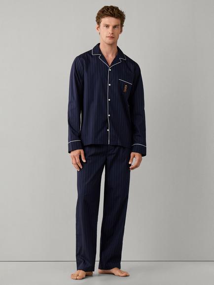 Hackett London Harry Button Through Long Cotton Pyjama Set, Ink Blue - view 2, Ink Blue