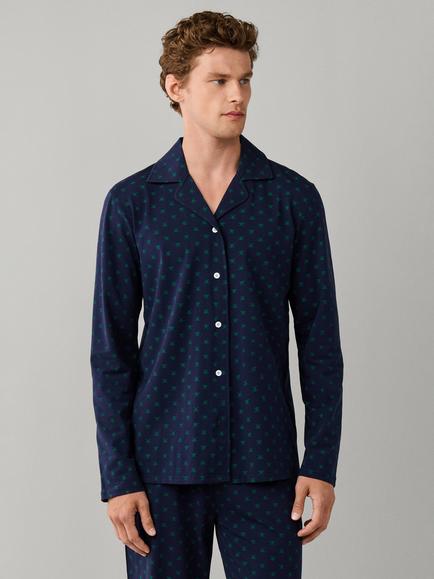 Hackett London Icon Button Through Long Cotton Pyjama Set, Ink Blue, Ink Blue