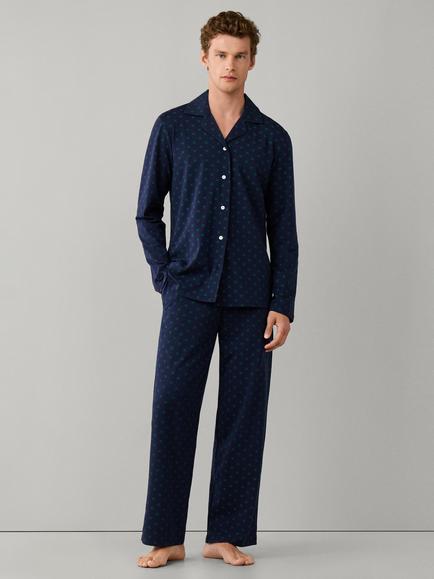 Hackett London Icon Button Through Long Cotton Pyjama Set, Ink Blue - view 2, Ink Blue