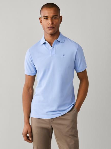 Hackett London Slim Fit Short Sleeve Pique Cotton Logo Polo Shirt, Summer Blue