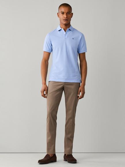 Hackett London Slim Fit Short Sleeve Pique Cotton Logo Polo Shirt - view 2, Summer Blue