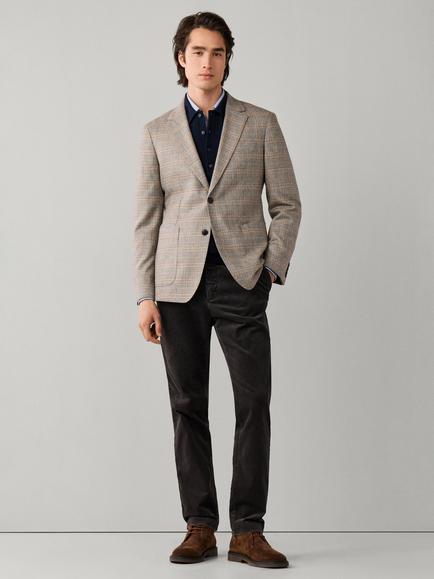 Hackett London Ascot Block Check Silk Wool Blend Blazer, Taupe Beige - view 2, Taupe Beige