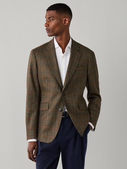 Hackett London Ascot Block Check Wool Cashmere Blend Blazer, Dark Green, Dark Green