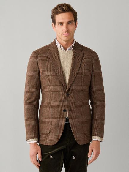 Hackett London Ascot Block Check Wool Blend Blazer, Brown, Brown