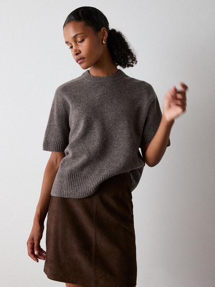 Whistles Wool Knitted T-Shirt, Neutral, Neutral