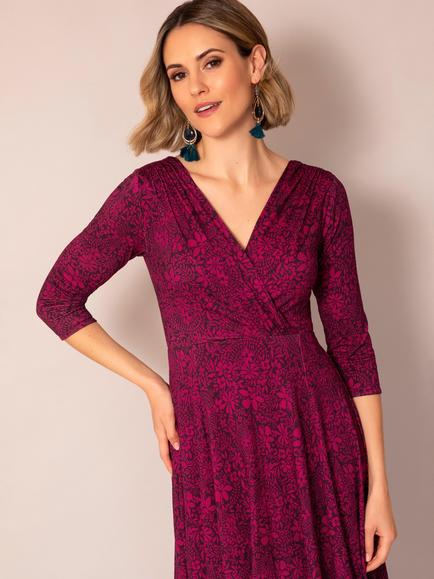 Alie Street Annie Floral Dress, Wild Fuchsia - view 2, Wild Fuchsia