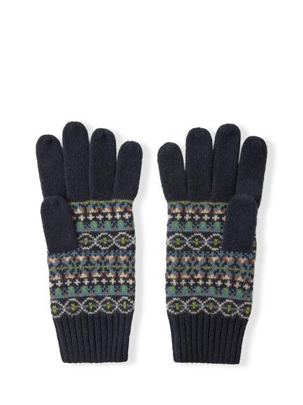 Celtic & Co. Fair Isle Merion Wool Gloves, Green/Navy - view 2, Green/Navy