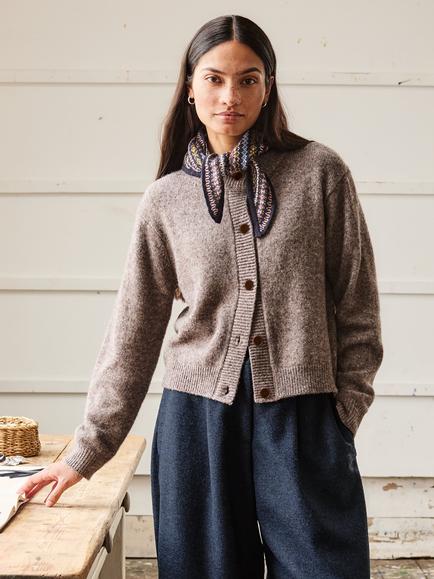 Celtic & Co. Cotton Blend Cardigan, Dark Taupe - view 2, Dark Taupe
