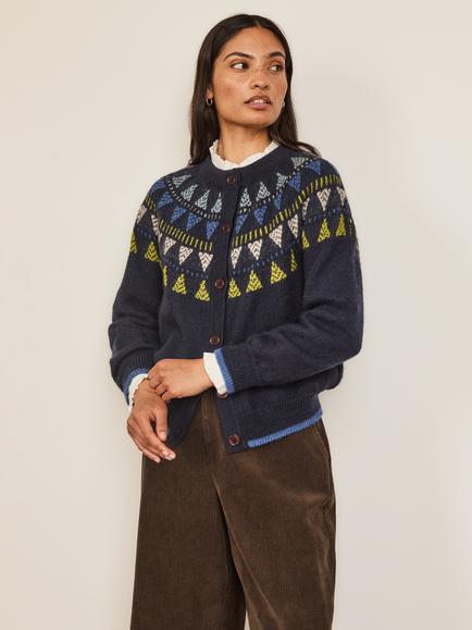 Celtic & Co. British Wool Geo Fair Isle Yoke Cardigan, Navy, Navy