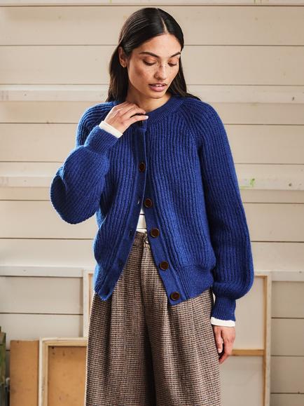 Celtic & Co. Wool Ribbed Cardigan, Cobalt, Cobalt