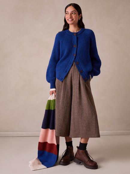 Celtic & Co. Wool Ribbed Cardigan, Cobalt - view 2, Cobalt