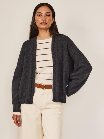 Celtic & Co. Weekend Geelong Wool Open Neck Cardigan, Navy/Rust Marl