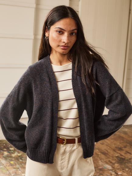 Celtic & Co. Weekend Geelong Wool Open Neck Cardigan - view 2, Navy/Rust Marl