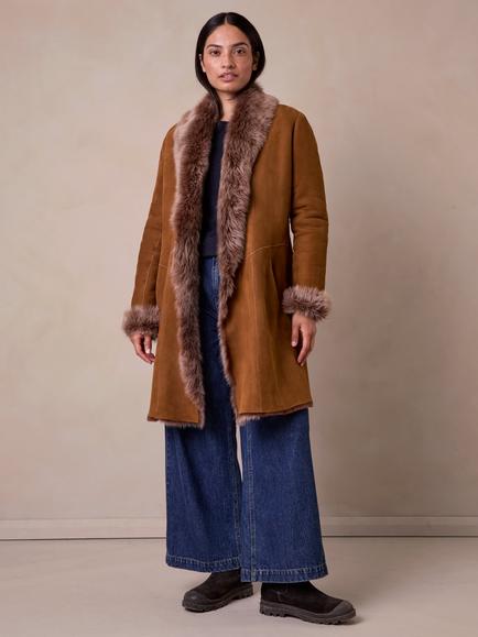 Celtic & Co. Sheepskin Toscana Trim Coat, Honey, Honey