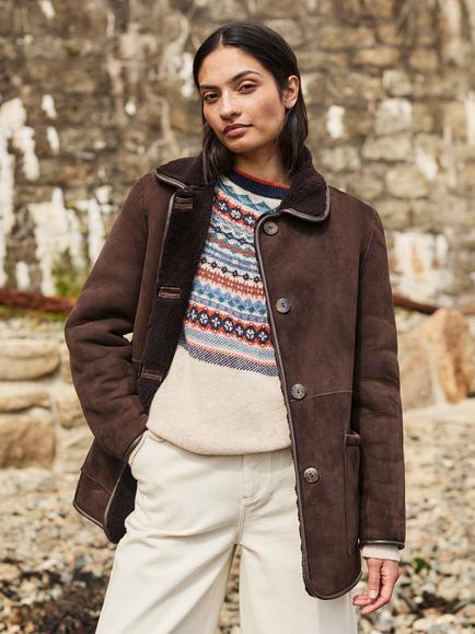 Celtic & Co. Classic Reversible Sheepskin Jacket, Chocolate - view 2, Chocolate