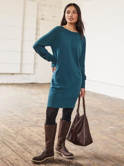 Celtic & Co. Geelong Wool Slouch Dress, Teal - view 2, Teal