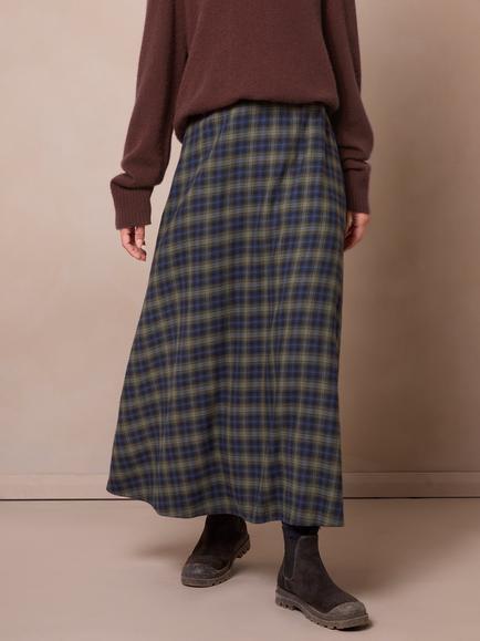 Celtic & Co. Flared Check Skirt, Blue Green, Blue Green