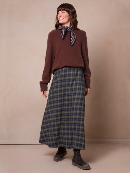 Celtic & Co. Flared Check Skirt, Blue Green - view 2, Blue Green