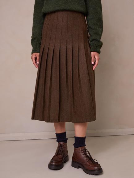 Celtic & Co. Pure Wool Button Detail Pleated Midi Skirt, Russet, Russet