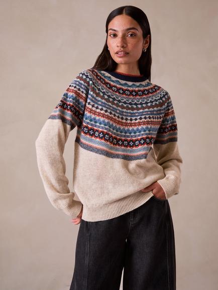 Celtic & Co. Pure Wool Alpine Yoke Fair Isle Jumper, Oatmeal Multi, Oatmeal Multi
