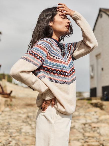 Celtic & Co. Pure Wool Alpine Yoke Fair Isle Jumper, Oatmeal Multi - view 2, Oatmeal Multi