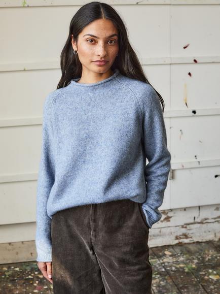Celtic & Co. Cotton Blend Funnel Neck Jumper, Vintage Blue, Vintage Blue