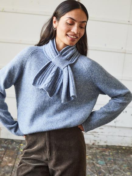 Celtic & Co. Cotton Blend Funnel Neck Jumper, Vintage Blue - view 2, Vintage Blue