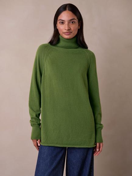 Celtic & Co. Geelong Slouch Roll Neck Jumper, Clover Green