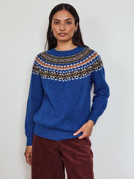 Celtic & Co. Highlands Fair Isle Yoke Pure Wool Jumper, Cobalt