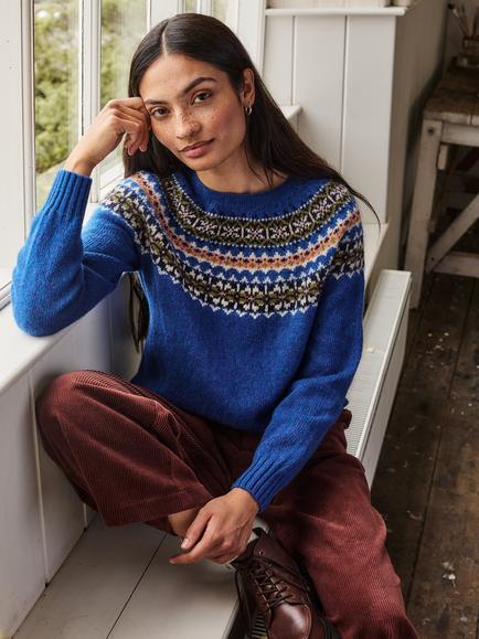 Celtic & Co. Highlands Fair Isle Yoke Pure Wool Jumper - view 2, Cobalt
