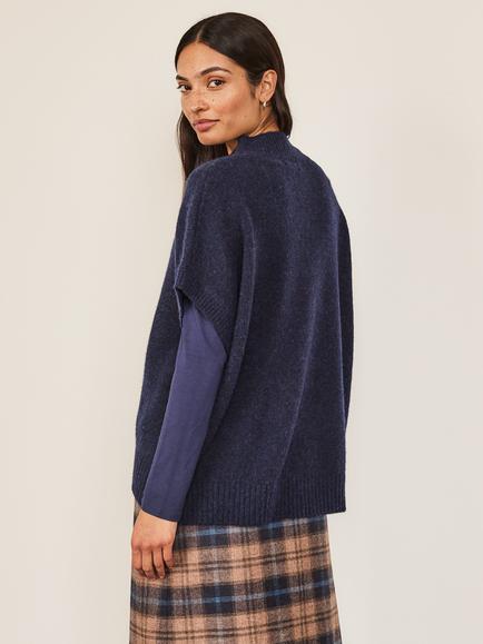 Celtic & Co. Woolly Relaxed Funnel Neck Short Sleeve Jumper, Navy - view 2, Navy