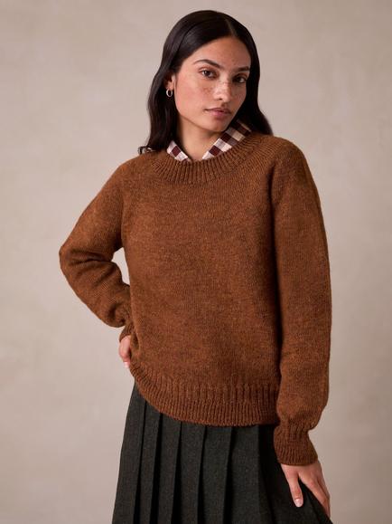 Celtic & Co. Pure Wool Gansey Stitch Crew Neck Jumper, Cinnamon, Cinnamon