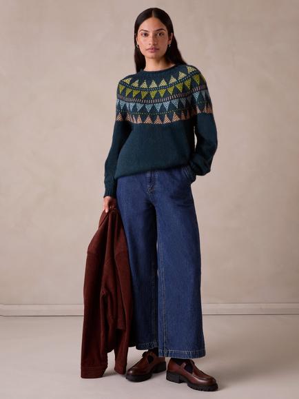 Celtic & Co. Pure Wool Fair Isle Yoke Jumper, Dark Teal, Dark Teal