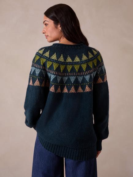 Celtic & Co. Pure Wool Fair Isle Yoke Jumper, Dark Teal - view 2, Dark Teal